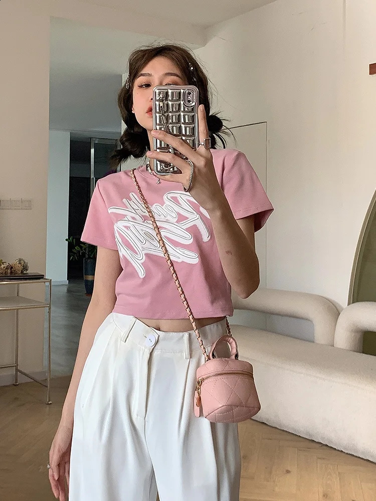 Womens Letter Print T-shirt Loose Plus Size Fashion Summer Hip Hop Street Wear Top Casual All-match O-neck Cotton T-shirt 250411