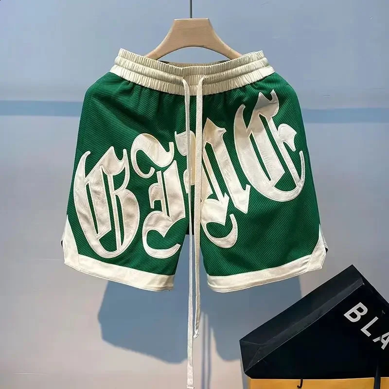 Letter Embroidery Basketball Shorts Mens Clothing Street Retro Color Comparison Mens Shorts Loose Sports Shorts Mens Pants 250411