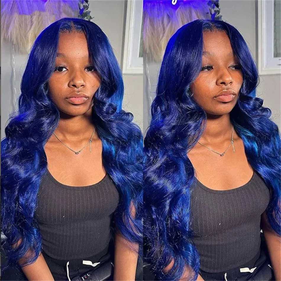 Dark Blue 13x4 HD Lace Front Human Hair Wigs For Women Pre Plucked Blue Body Wave Transparent Lace Frontal Wigs 100 Human HairT251111