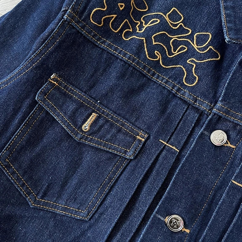blue embroidered denim jacket and pants set casual oversized streetwear trend matching track 250401