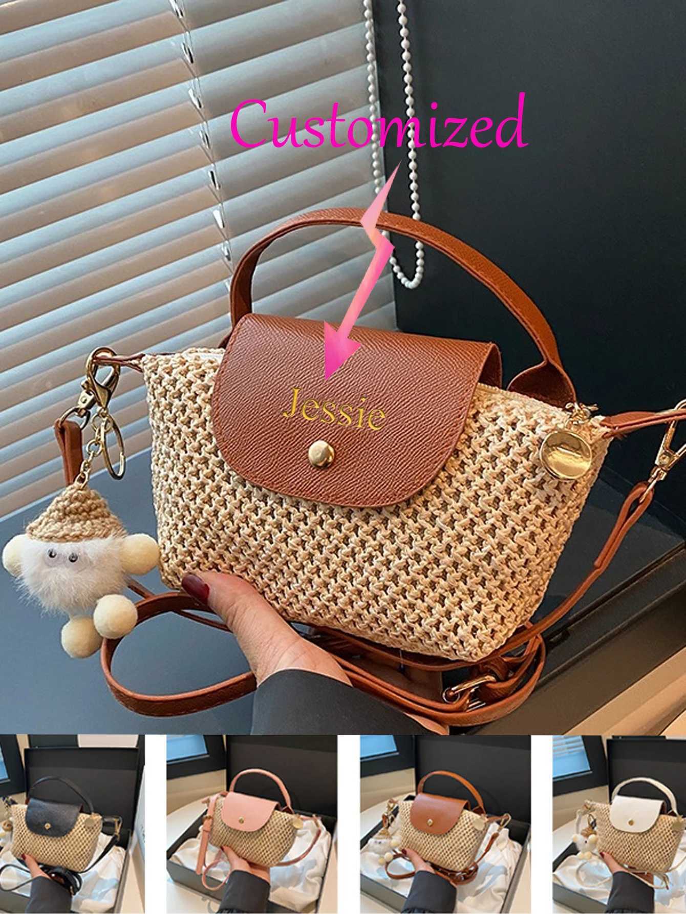 Intitals Customized StyleLady Straw Crossbody Bag with Pendant Summer Tourism Beach Vacation New All Match Shoulder HandbagT251110