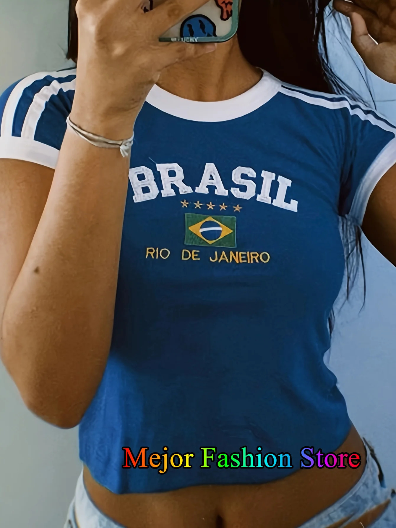 Summer T-shirt For Women Five stars Brazil Letter Aesthetic 90s Casual Short Sleeve Tee Kpop Streetwear Top Vintage Y2k Clothes 250410