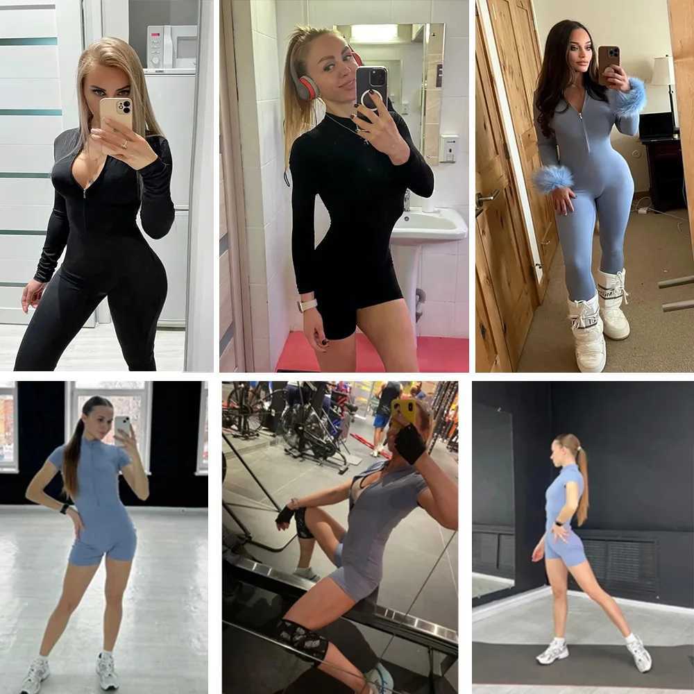 Summer zipper training jumpsuit sportswear full set womens gym clothing running fitness clothing sportswear short sportswear yoga setW250411