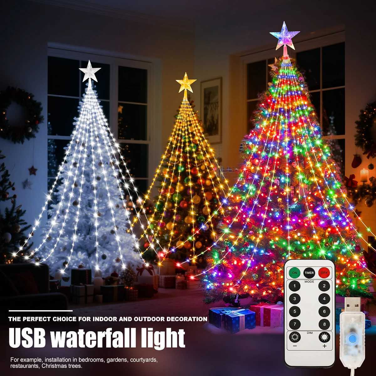 Christmas LED Outdoor Christmas Tree Decorations Lights USB 2/3M Waterproof Fairy String Lights 8 Modes Indoor Yard Wedding Party Lighting Y251111