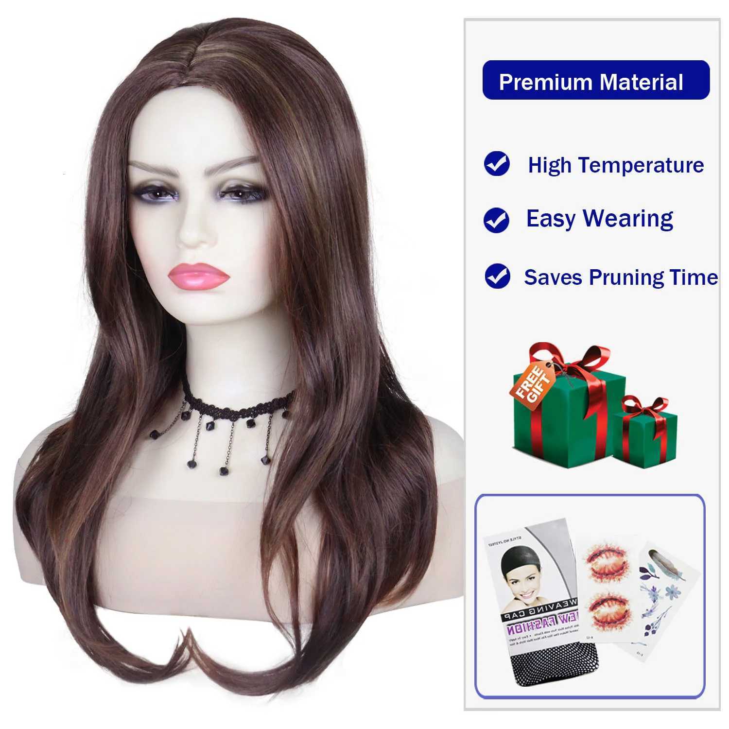 Synthetic Hair 24 Inch Long Curly Wig for Women Mixed Brown Casual Hair Replacement Wigs Daily Use Mother Wig Heat ResistantT251111