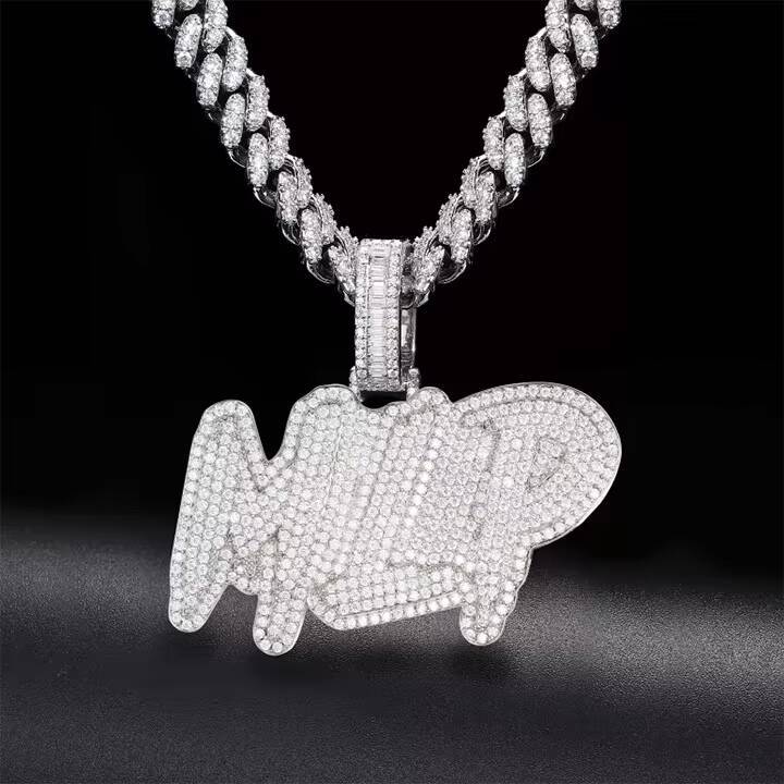 Micro Pave Vvs Moissanite Gra Certificated Name Letter Iced Out Custom Hip Hop Jewelry Customizable