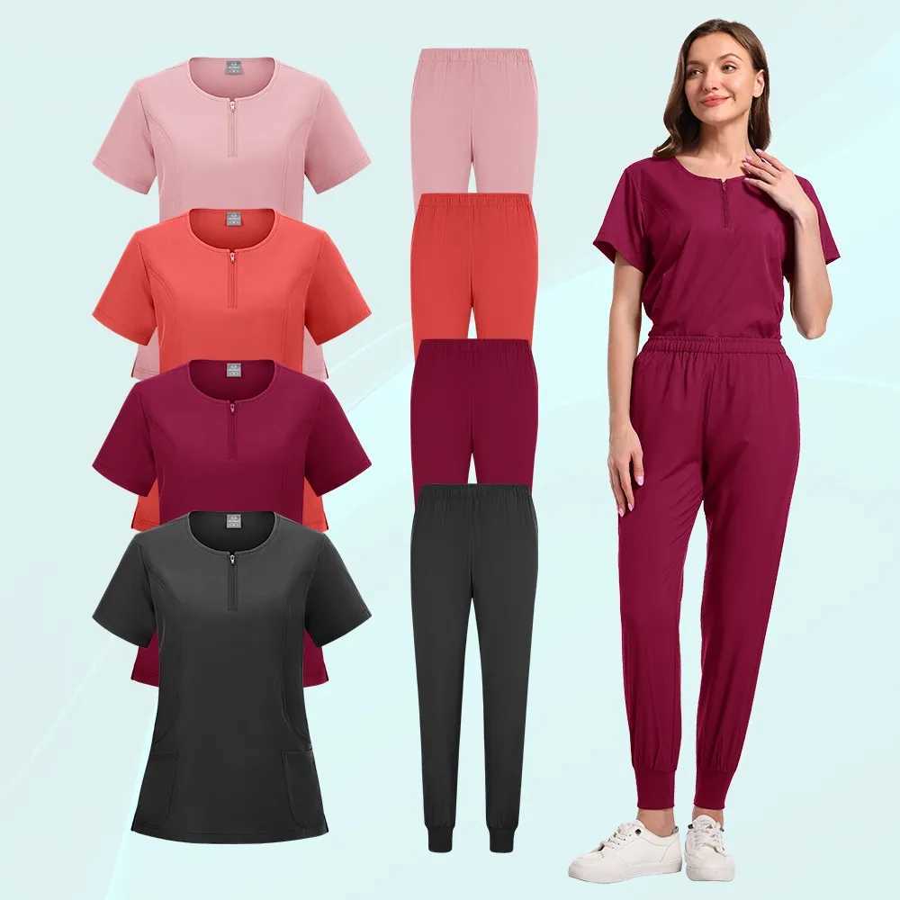 Medical Uniform Nurse Women Scrubs Tops Short Slve Pocket Workers Working Uniform Pullovers Nursing Workers Scrubs Accessories X250410