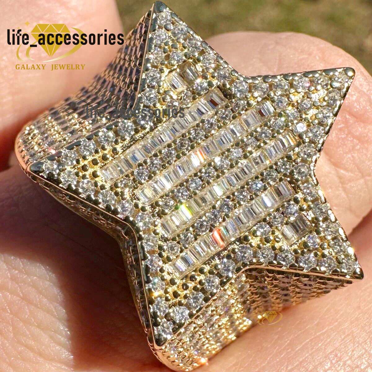 Luxury Iced Out Star Shape Rings 925 Sterling Silver Gold Plated Hip Hop Handmade Moissanite Diamond Custom Men Star Ring