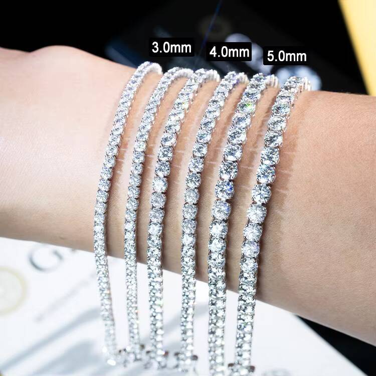 Goldleaf 10K Real Gold GRA Report Classic Hip Hop Tennis Chain Bracelet 3-5MM VVS Moissanite Diamond Tennis Bracelets Bangles