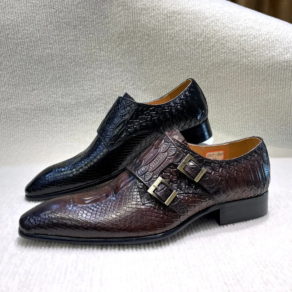 Mens Italian Genuine Leather Formal Oxford Shoes Python Pattern Button Detailing for Office Party Wedding Footwear 251106