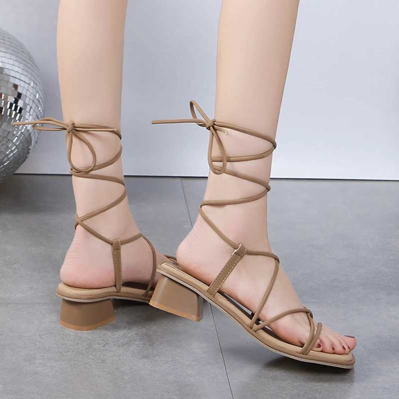 Summer Ankle Strap Women Sandals Womens High Heels Female Gladiator Shoes 2024 Sexy Pump Square Toe Party ShoesXJ250410