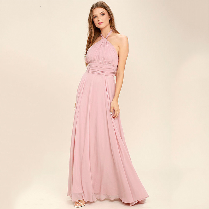Women's Sexy Chiffon Hanging Neck Pleated Long Dress
