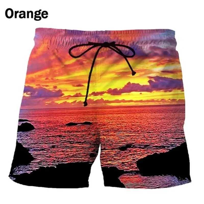 Beach Sunset Sunrise Scenery Beach Shorts Mens 3D Printed Board Shorts Swimsuit 2023 Hawaii Bermuda Swimsuit Pants Cool ShortsW250410