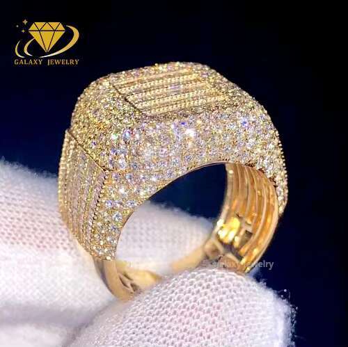 Real Iced Out Baguette Men Ring Hip Hop Bust Down Gold Plated 925 Sterling Silver Moissanite Diamond Fine Jewelry Custom Ring