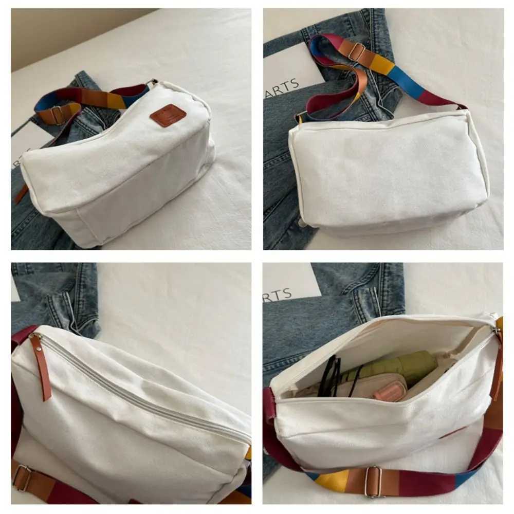 Casual Canvas Crossbody Bags Colored Shoulder Strap Solid Color Messenger Bag Vintage Shoulder Bag WomenT251110