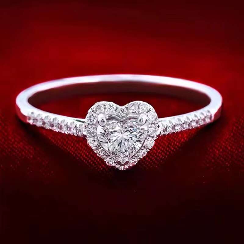 S925 Silver Female Mosan Stone Simulation Diamond Ring Luxury love Wedding Exquisite Heart-shaped Female
