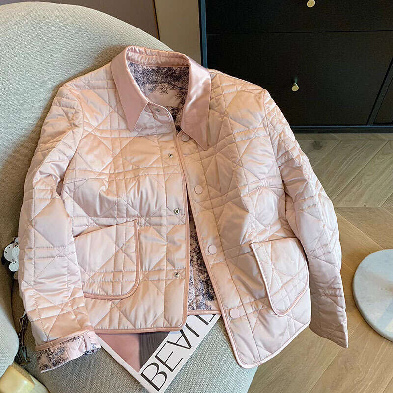 Designer Clothing Xiaoxiangfeng Pink Splicing Jacquard Satin For Women 2023 Autumn/Winter Fashion Versatile Lightweight Cotton Jacket