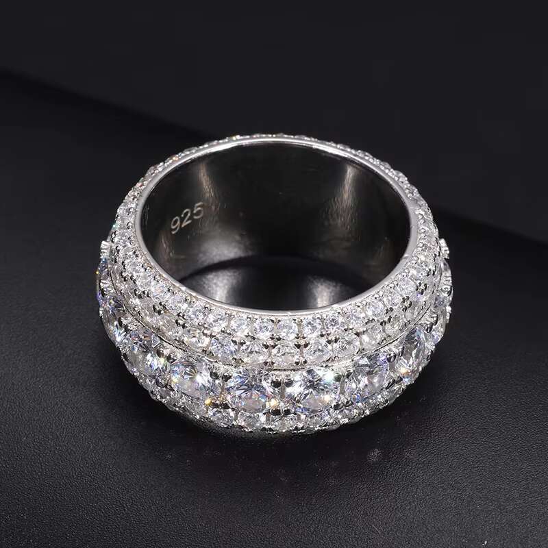 Wholesale Sparking Vvs Moissanite Diamond Ring Round Cut 925 Silver Hip Hop Jewelry Engagement Wedding Rings