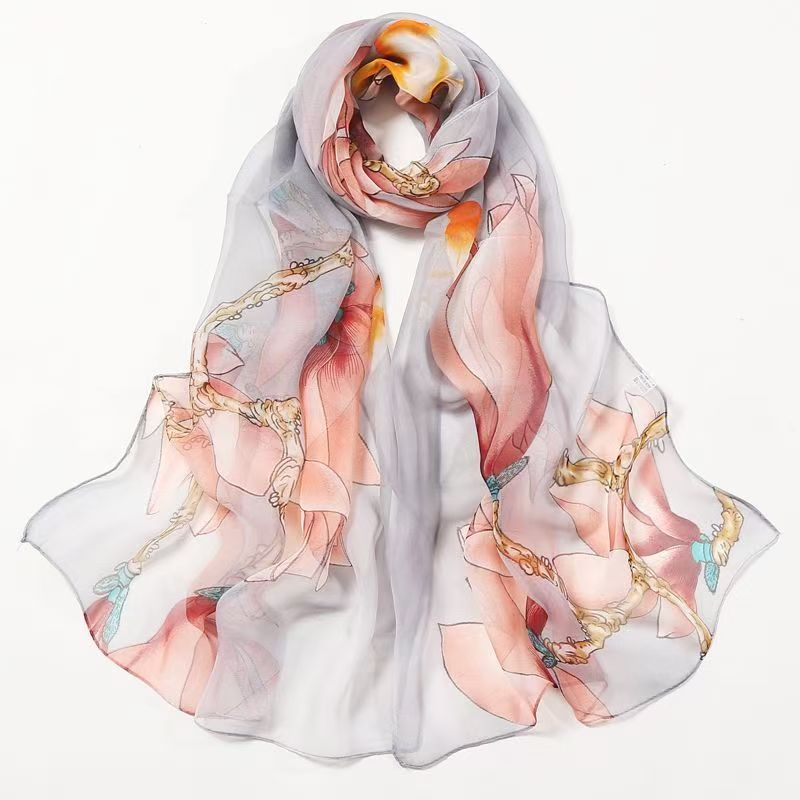 T455 new fashion silk scarf stylish printing spring and autumn Korean version of the scarf sunscreen versatile beach shawl long scarf