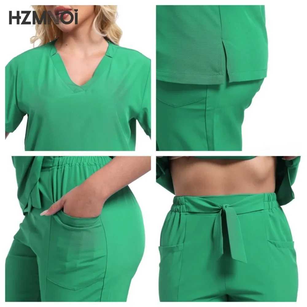 Scrubs Set Beauty Sn Uniform Elastic Breathable Spandex Nurse Accessories Fashion Slim Fit Top Lab Overalls Scrub Pants Women X250410