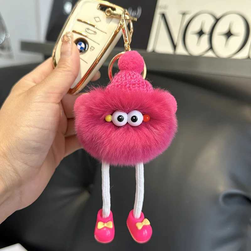 Cute fluffy fur fluffy keychain soft plush ball keychain car keychain female charm bag small brick pendant jewelry W250411