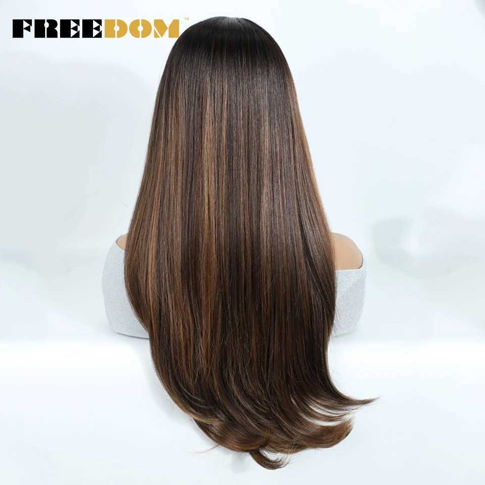 Synthetic Lace Front Wigs For Black Woman Layered Straight Wear and Go Glueless Wigs Ombre Brown T Part 6x4 Pre Plucked WigT251111