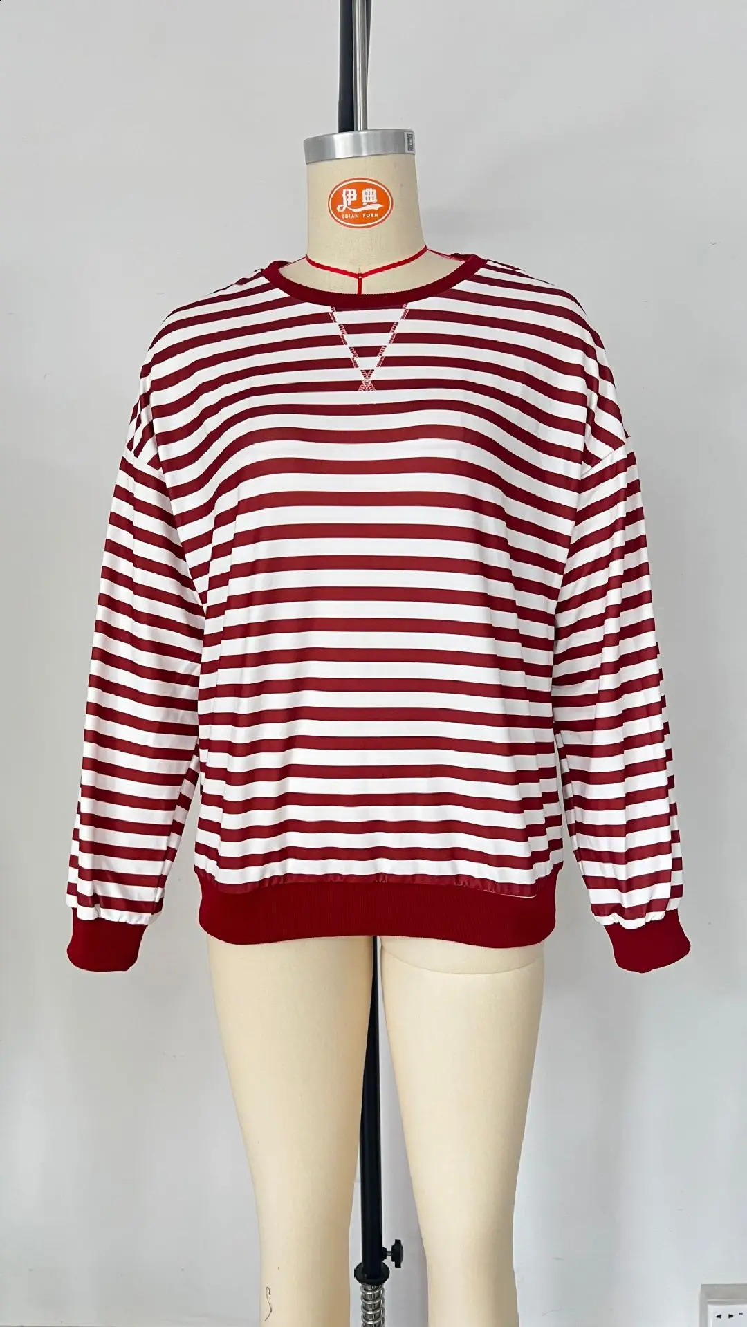 Autumn and Winter Simple Home Crossover Leisure Style Stripe Pattern Round Neck Fashion Long Sleeve Hoodie Color Blocking 250411Z