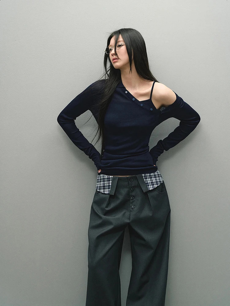 Womens Shirt Shoulder Button Long Sleeve Fashion Top SpringSummer 2025 Comfortable Sexy Tshirt 250411Z