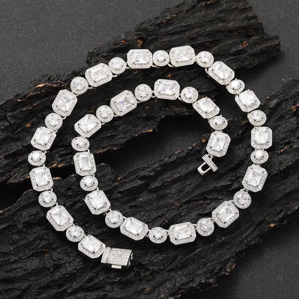 Fashion Jewelry Iced Out Moissanite Necklace Square Round Bling Diamond Women Clustered Tennis Chain