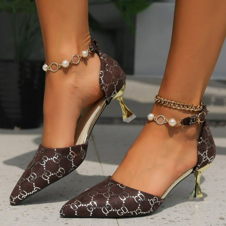 Designer shoes 2025 new Women's thin-heeled pointed high heels one-strap large-size single shoes versatile closed-toe sandals that match skirts