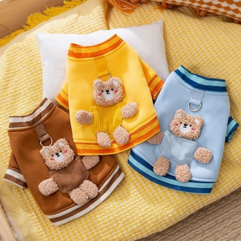 Cute 3D Bear Decor Dog Clothes with Leash Ring, Warm Soft Pet Sweatshirt, Fashionable Puppy Apparel for Small Dogs, Multiple Colors, for Daily Wear & 