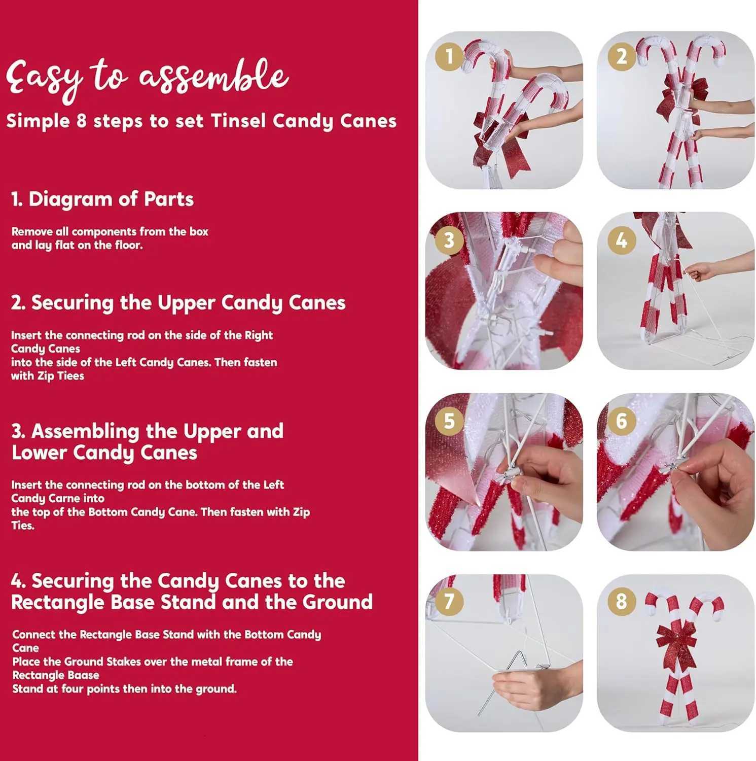 Christmas JOYFY Lighted Candy Cane Christmas Decorations 50 Pre-Lit LED Warm White Candy Canes Lights for Christmas Yard Decor Ornaments Y251111