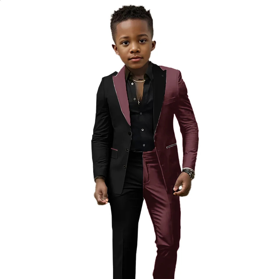 Suit for Boys Wedding Tuxedo 2-piece Kids Blazer Colorblock Suit 2-16 years old Custom Outfit 250410