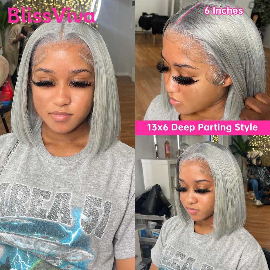Silver Grey Short Human Hair Wigs 13x6 Lace Front Human Hair Wig Ash Gray Bob Vietnamese Pre Plucked 613 Blonde Lace Frontal WigT251111