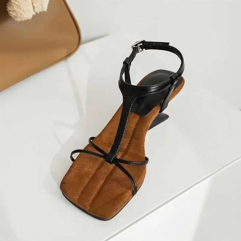 2024 summer genuine leather square toe clip sandals Fi high heels slider womens sandals wedding shoes brideXJ250410