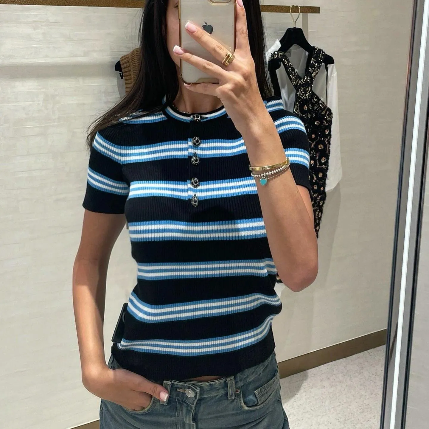 Chan tank top 2025 high quality Women's T-Shirt designer clothes women designer t shirt women sweater women tops women knitted top stretchy top women striped top