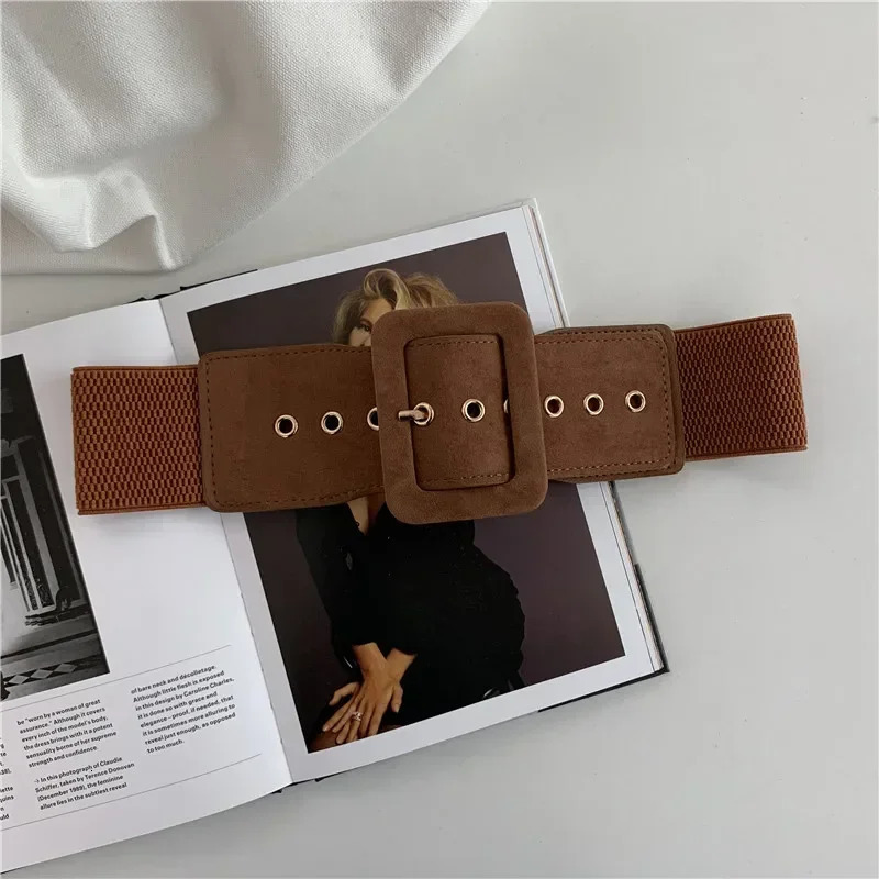 Suede Belts for Womens Belt Elastic Lady Clothes Korean Style Buckle Elastic Wide Belt All-match Clothes Decor 251110