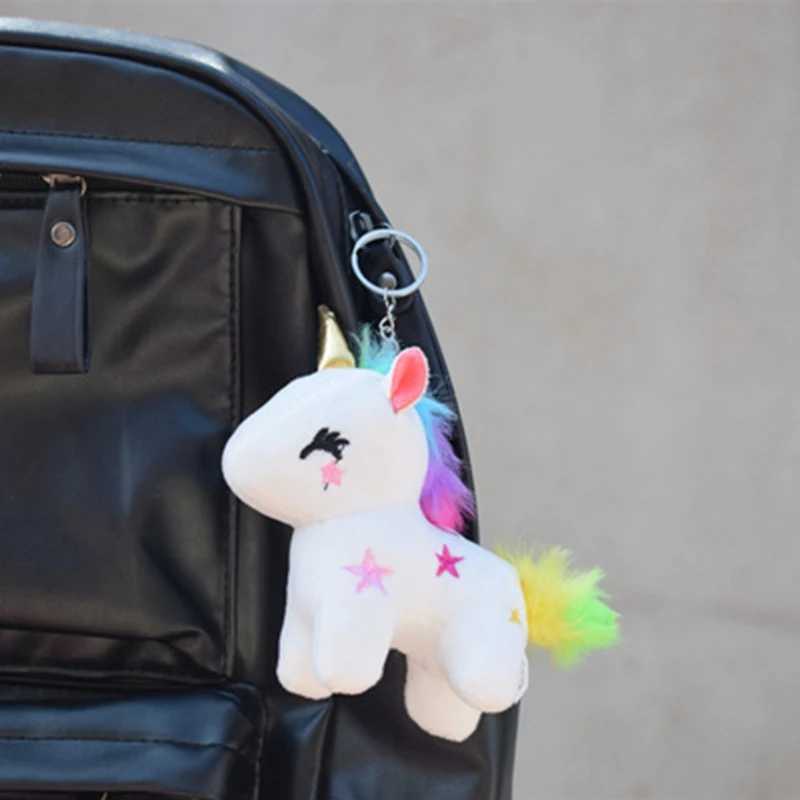 Cute plush toy keychain cartoon unicorn doll pendant bag decoration childrens girl gift popular animal rainbow horse keychain W250411