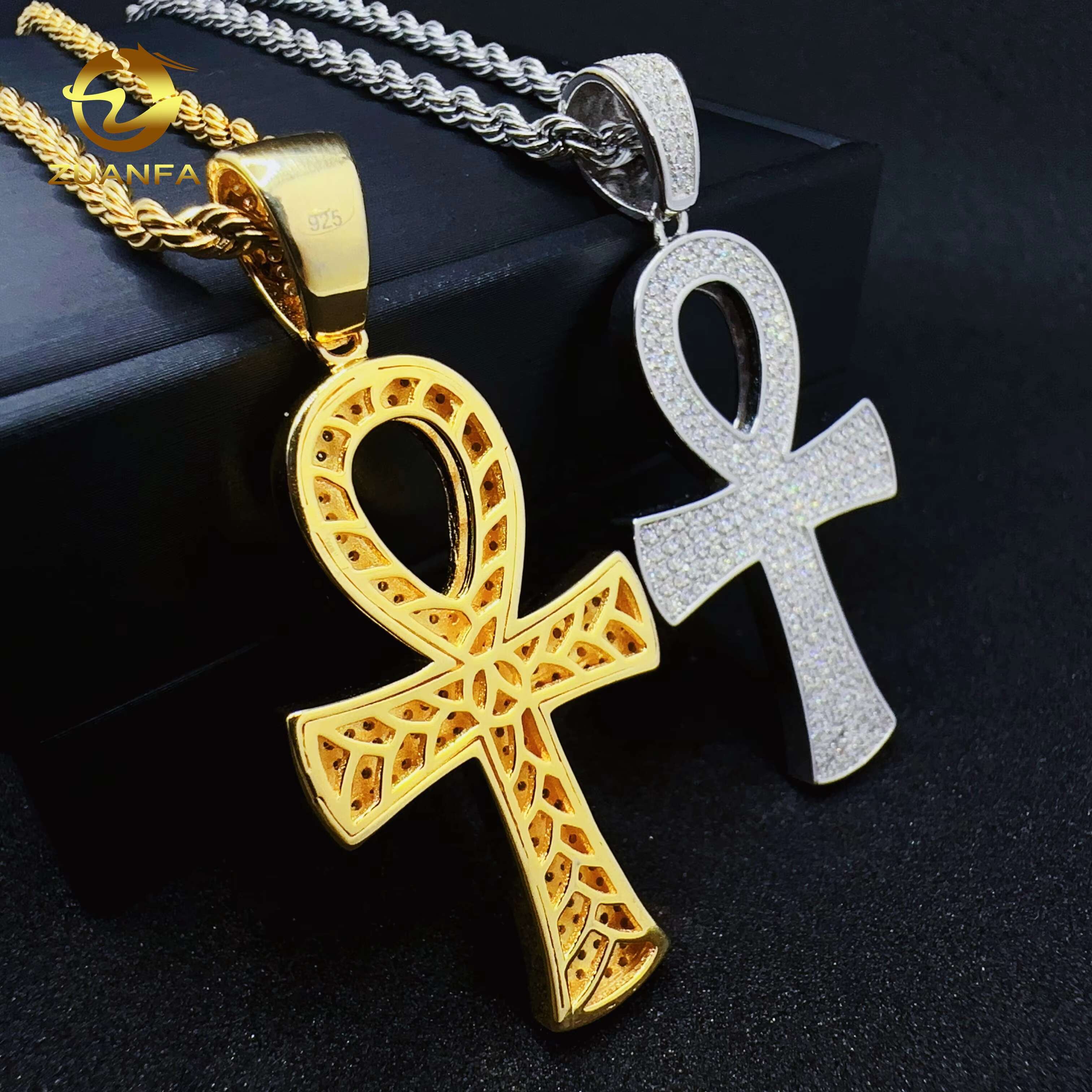 ZUANFA Jewelry 100% Pass Tester Hip Hop 925 Sterling Silver Cross Charm VVS Moissanite Pendant