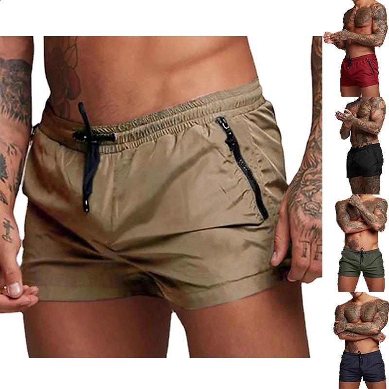 Mens shorts outdoor running pocket drawstring n elastic waist solid color comfortable breathable cotton blend 250411e