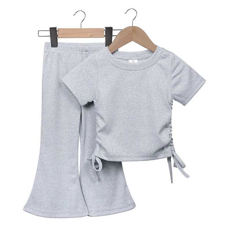 Baby girl summer family clothing short sleeved set childrens fashion thin solid color T-shirt+flash pants 2 pieces 2-6Y trendXJ250410