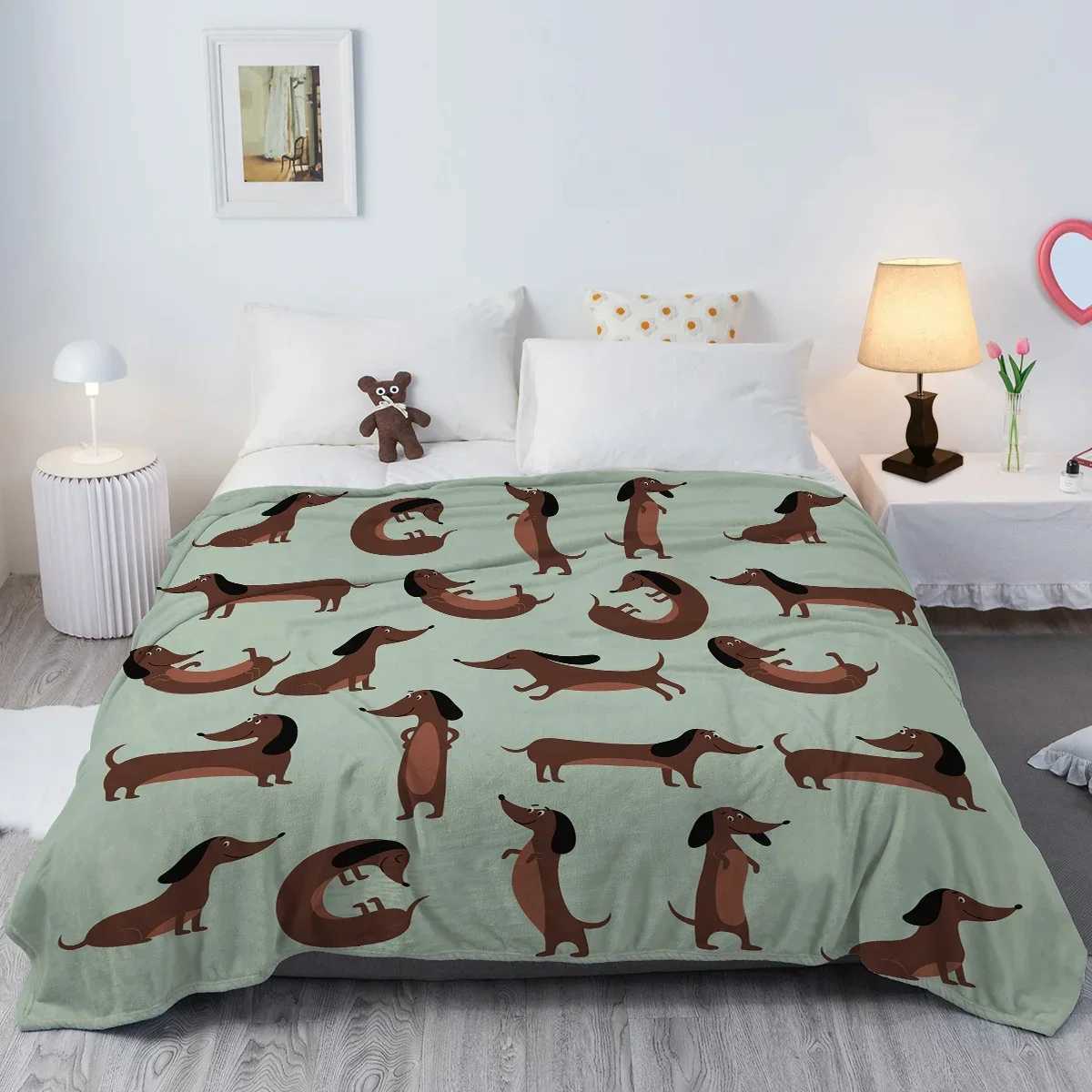 The Dachshund Pose Blanket Printed Throw Blanket Plush Fluffy Flannel Fleece Blanket Soft Throws for Sofa Couch and Bed C251111