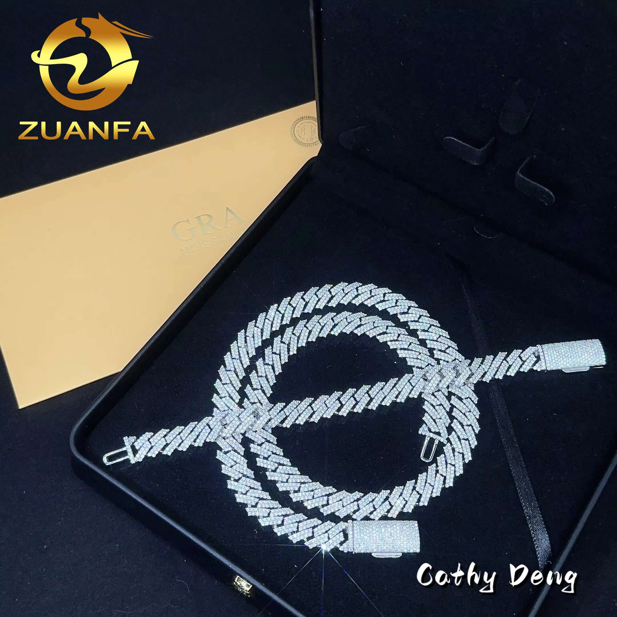 Thick 12mm 2Row Moissanite Hip Hop Jewelry 925 Sterling Silver Cuban Link Chain for Men Moissanite Chain Pass Diamond Test