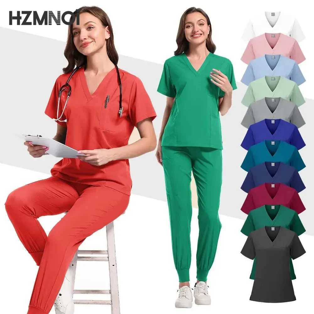 Nursing Scrubs Set Women Beauty SPA Uniforms Pet Clinic Store Veterinary Dentistry Work Clothes Medical Nurse Surgical Top+Pants X250410