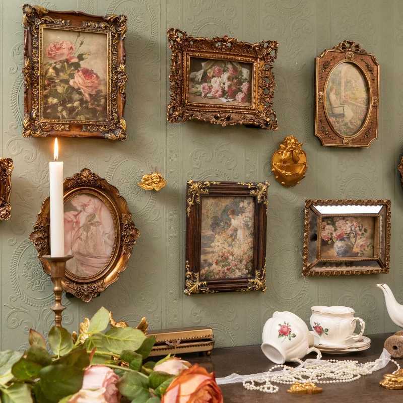 Retro European Style Relief Resin Photo Frame Decoration Artistic Light Luxury Carved Flower Wall Hanging Home Decor L251110 H260306