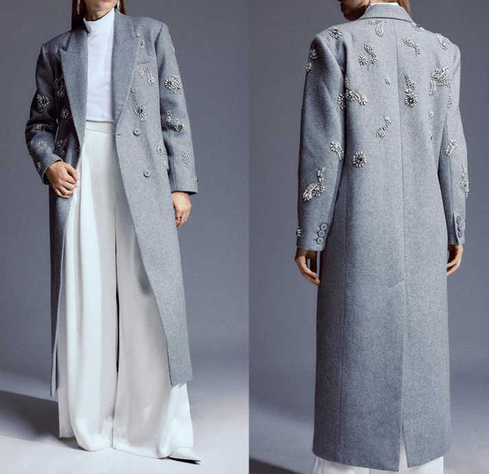 Design Women Cashmere Overcoat 1 Piece Crystals Decoration Coat Lady Office Commute Formal Occasion Jacket Customized