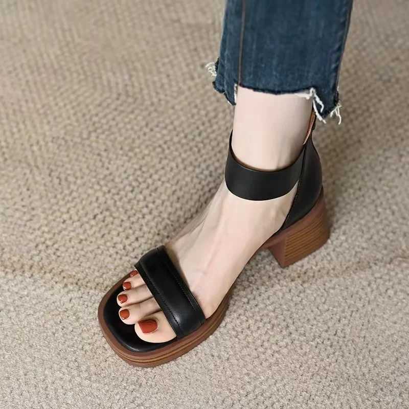 sandalias de mujer peep toe cn gruesobolso traserosandalias de moda vintagesandalias cuadradas romanasveranoXJ250410