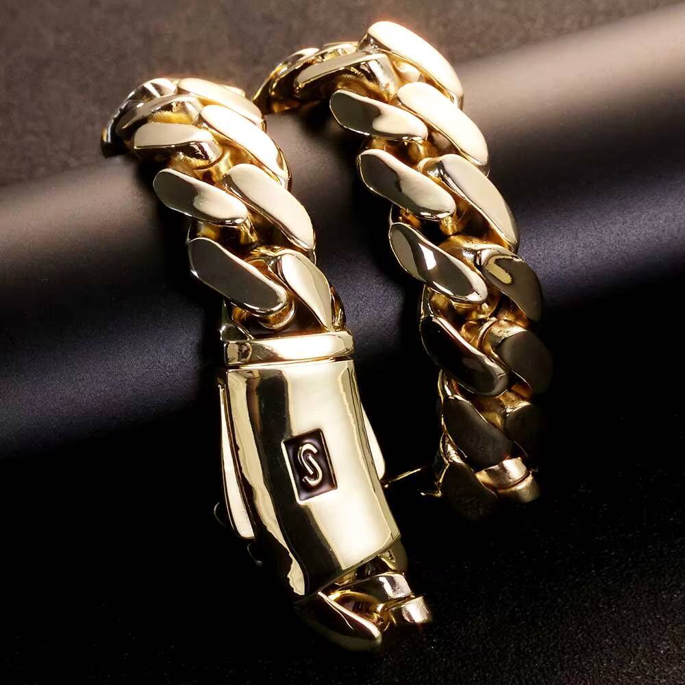 NUOYA Chunky 20mm Cuban Chain Bracelet 925 Silver Smooth Clasp Monaco Style Hip Hop Jewelry Gift