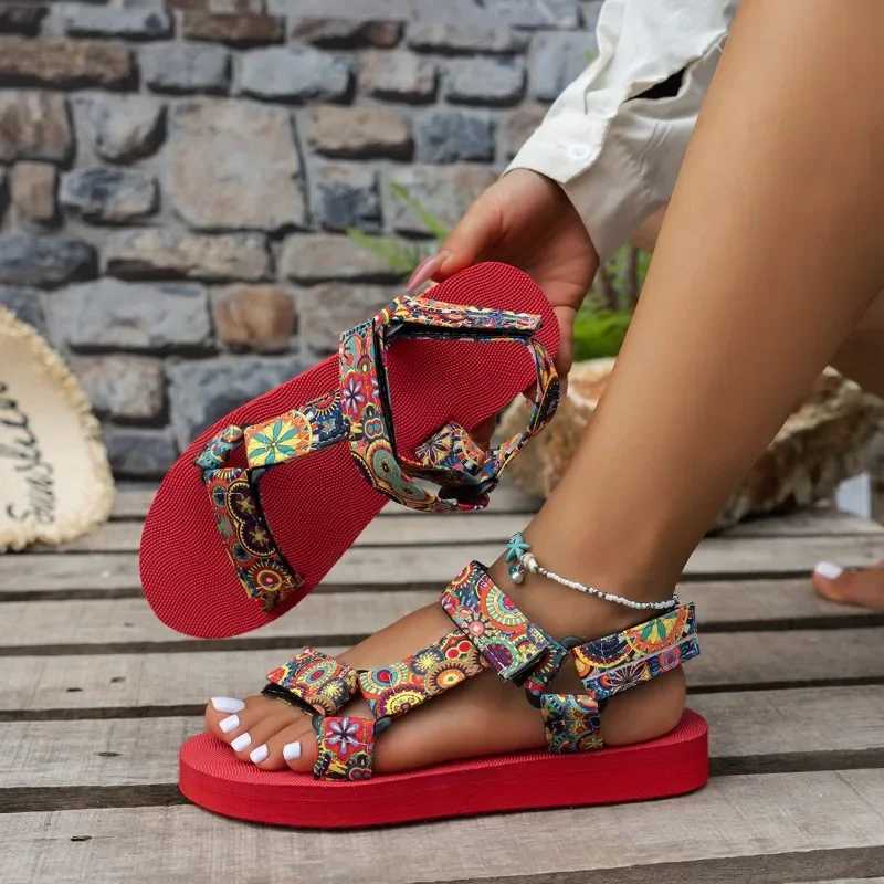 Womens shoes 2024 open toe womens shoes summer bohemian mixed color soft sole lightweight casual comfortable flat shoesXJ250410