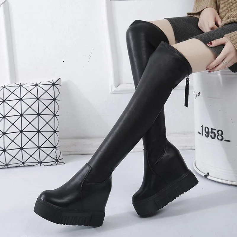 Shoes for Woman Tassel Footwear Above Over The Knee Womens Boots Wedge Heel Round Toe Thigh High Spring Autumn 251110